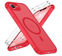 iVoler Cover Magnetica per iPhone 17e / 16e con 2 Pezzi Vetro Temperato, [Compatibile con MagSafe] Custodia Traslucida Posteriore Sottile Anti-Impronte Case, Cremisi