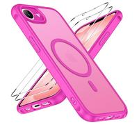 iVoler Cover Magnetica per iPhone 17e / 16e con 2 Pezzi Vetro Temperato, [Compatibile con MagSafe] Custodia Traslucida Posteriore Sottile Anti-Impronte Case,Rosa rossa