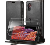 iVoler Cover Portafoglio per Samsung Galaxy Xcover 5 con 2 Pezzi Vetro Temperato, [Blocco RFID] Pelle PU Libro Custodia Magnetica Flip Antiurto Case con Porta Carte e Funzione Supporto (Nero)