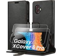 iVoler Cover Portafoglio per Samsung Galaxy Xcover 6 Pro con 2 Pezzi Vetro Temperato, [Blocco RFID] Pelle PU Libro Custodia Magnetica Flip Antiurto Case con Porta Carte e Funzione Supporto (Nero)