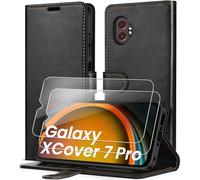 iVoler Cover Portafoglio per Samsung Galaxy Xcover 7 Pro con 2 Pezzi Vetro Temperato, [Blocco RFID] Pelle PU Libro Custodia Magnetica Flip Antiurto Case con Porta Carte e Funzione Supporto (Nero)