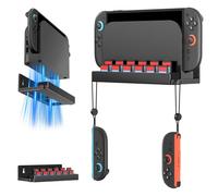 ivoler Supporto da Parete Compatibile con Nintendo Switch 2 (2025), Supporto in Salvaspazio con 12 Slot per Cartucce e Ganci per Joy-Con, Scaffale Adatto a Soggiorno e Camera da Letto - Nero