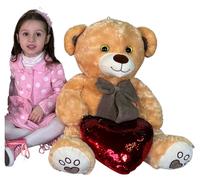 Ivon Orso Peluche 80cm Cuore Paillettes Bianco o Beige, San Valentino