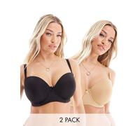 Ivory Rose Coppe Grandi - Confezione da 2 reggiseni senza spalline beige e nero-Multicolore 30DD