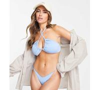 Ivory Rose Coppe Grandi - Mix and Match - Top bikini a triangolo invertito blu a coste con laccetto 30DD-E