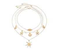 IVSDCFVLK Collana a collare multistrato bohemian per donne Ciondolo a stella di mare conchiglia di conchiglia e catena per clavicola Regalo per festa