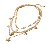 IVSDCFVLK Collana Elegante graffetta a 3 strati Catena dorata color oro per donne Ciondolo conchiglia a stella marina Gioielli estivi da spiaggia Regali Gioielli
