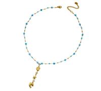IVSDCFVLK Perle blu Conchiglia di Zircone Stella Marina con Delfino Collana a Y per donne Uomini Collar estivo oceanico con animali marini