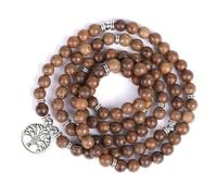 IVSDCFVLK Top 108 Perle di preghiera buddiste Mala Braccialetti naturali di perline in legno d'aquila Braccialetto del Rosario in legno di yoga Tag appendibile a albero della vita