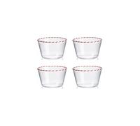 Ivv Sweet set 4 coppette in vetro borosilicato trasparente con bordo filo rosso e bianco Sweet set 4 coppette in vetro borosilicato trasparente con bordo filo rosso e bianco