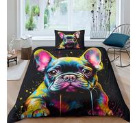IVYARD Bulldog francese 3D Stampa Set Di Biancheria Da Letto Microfibra Di Copripiumini E Federe Cerniera Nascosta 3 Pezzi Per Bambini E Adulti Single（135x200cm）