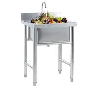 IvyLoutish Lavello Quadrato Commerciale Indipendente, lavello di Servizio in Acciaio Inossidabile 304 con Vasca Singola, scolapiatti e Rubinetto per Cucina, Bar, Ristorante