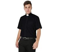 IvyRobes Camicia Prete a Maniche Corte da Uomo Clergyman con Colletto Sacerdote per Unisex Nero