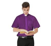 IvyRobes Camicia Prete a Maniche Corte da Uomo Clergyman con Colletto Sacerdote per Unisex Viola