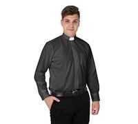 IvyRobes Camicia Prete a Maniche Lunghe da Uomo Clergyman con Colletto Sacerdote per Unisex Grigio