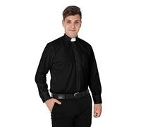IvyRobes Camicia Prete a Maniche Lunghe da Uomo Clergyman con Colletto Sacerdote per Unisex Nero