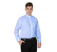 IvyRobes Camicia Prete a Maniche Lunghe da Uomo Clergyman con Colletto Sacerdote per Unisex Skyblue