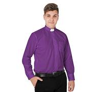 IvyRobes Camicia Prete a Maniche Lunghe da Uomo Clergyman con Colletto Sacerdote per Unisex Viola
