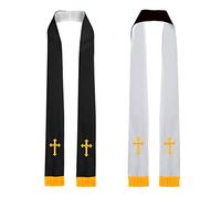 IvyRobes Reversibile Stola del Clero - con Croce Ricamata in Oro - 229cm Sacerdote Clericale ha Rubato - Chiesa Accessorio Unisex - Nero Bianco