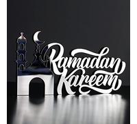 iwa concept | Decorazioni da tavolo in acrilico islamico in legno | Decorazione Ramadan Kareem e Eid Mubarak | Regali musulmani islamici | Decorazione Ramadan Eid | (Ramadan Kareem-3, Argento)