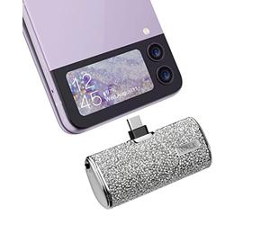 iWALK Mini Power Bank USB C 4500mAh, Ultra Compatta Caricabatterie Portatile con Diamanti Decorativi Compatibile con iPhone 15/15 Plus/15 Pro/15 Pro Max, Samsung Galaxy Z Flip5/4, S24 Ultra, Argento