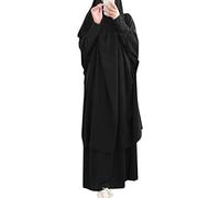 IWEMEK Abaya - Vestito musulmano da donna per preghiera, Jilbab Khimar, lunghezza intera Hijab + gonna, set da 2 pezzi, islamico afgano, Medio Oriente, Dubai Turchia Ramadan, Nero , Taglia unica