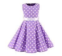 IWEMEK Abito cerimonia Vintage Bambina Abito Rockabilly Anno 5060 Retro a pois pois pois con stampa floreale Vestito Pin Up di serata Festa Cocktail Natale matrimonio senza maniche ALinea Midi 412