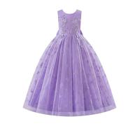 IWEMEK Abito da sposa per bambini senza maniche abito in tulle ragazza battesimo comunione compleanno sera compleanno festa di sposa con ricamo farfalla, viola., 150 cm