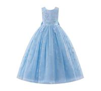 IWEMEK Abito da sposa per bambini senza maniche abito in tulle ragazza battesimo comunione compleanno sera compleanno festa di sposa con ricamo farfalla, blu, 150 cm