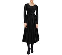 IWEMEK Abito in velluto da donna, lungo, stile Audrey Hepburn, con scollo a V, maniche lunghe, abito da sera, sexy, elegante, abito da cocktail, lunghezza al ginocchio, abito da ballo, abiti invernali