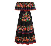IWEMEK Abito messicano da donna con spalle scoperte, abito lungo con cintura estiva boho cinco de mayo giorno dei morti abito da festa Halloween Carnevale, Nero , S