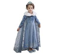 IWEMEK Costume da regina della neve, abito da principessa Anna Elsa, con lungo mantello per bambini, ragazza, compleanno, Natale, Halloween, carnevale, cosplay, festa, costume 01 5-6 anni