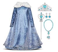 IWEMEK Costume da regina delle Neve Vestito Principessa Anna Elsa Costume Frozen con Lungo mantello Bambino Ragazza Compleanno Natale Halloween Carnevale Cosplay Festa Costume 2-8 anni, 01 Set
