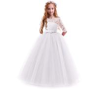 IWEMEK Elegante abito da damigella d'onore per ragazze, abito da sposa con maniche a 3/4, in pizzo, per la principessa, per la prima comunione, Natale, carnevale, 25 arcobaleno viola