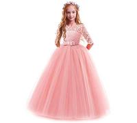 IWEMEK Elegante abito da damigella d'onore per ragazze, abito da sposa con maniche a 3/4, in pizzo, per la principessa, per la prima comunione, Natale, carnevale, 25 arcobaleno viola