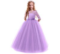 IWEMEK Elegante abito da damigella d'onore per ragazze, abito da sposa con maniche a 3/4, in pizzo, per la principessa, per la prima comunione, Natale, carnevale, 25 arcobaleno viola