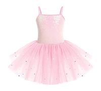 IWEMEK Vestito da Balletto Ragazza Bambino Tutu senza Maniche con Paillettes Body Balletto Danza Body Balletto Abbigliamento da Danza per la Ginnastica, Rosa, 7-8 Anni