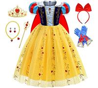 IWFREE Biancaneve Costume e Accessori Kit Bambina Snow White Abito da Principessa per Bambini Cosplay Natale Carnevale Halloween Festa Compleanno Mascherata Abiti da Sera Rosso età 3-9 Anni