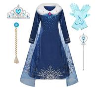 IWFREE Elsa Costume Bambina Regina delle Nevi Abito da Principessa e Accessori Cosplay Cenerentola Abiti Bambini Vestire Natale Carnevale Halloween Festa di Capodanno Vestito 13B