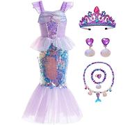 IWFREE Sirena Costume con Accessori Bambina Principessa Ariel La Sirenetta Scintillanti Coda di Pesce Festival Abito da Principessa Halloween Natale Compleanno Carnevale Cosplay Abiti da Festa