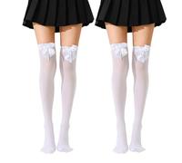 IWIDYA 2 Paia Calze Bianche Donna in Cotone, Parigine Autoreggenti con Pizzo, Comode e Eleganti per Tutti i Giorni e Occasioni Speciali