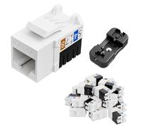 iwillink Jack Keystone da 10 Gbps, jack Keystone RJ45 da 25 e supporto perforato Keystone, inserto jack Ethernet modulare UTP a 90 gradi, adattatore trapezoidale perforato (bianco, Cat6A)