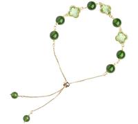 Iwinna Bracciale da donna in cristallo di giada e foglia d'oro, bracciale da donna in vetro naturale, doppio strato, regolabile, classico bracciale per collana da donna (K)