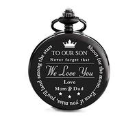 Iwinna Mum to Son Pocket Watch,Son Pocket Watch Love Mum，Quartz Fob Watches with Chain Best Gift for Son from Mum Dad