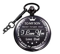 Iwinna Mum to Son Pocket Watch,Son Pocket Watch Love Mum，Quartz Fob Watches with Chain Best Gift for Son from Mum Dad