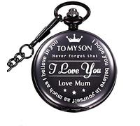 Iwinna Mum to Son Pocket Watch,Son Pocket Watch Love Mum，Quartz Fob Watches with Chain Best Gift for Son from Mum Dad