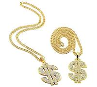iwobi 1 Paio Collana con Ciondolo Dollaro,Catena Placcata Oro Hip Hop Punk da Uomo Donna
