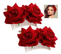 iwobi 2 Pezzi Accessorio per Capelli Rosa,Grande Fermaglio per Capelli Ballerino Flamenco Sposa Clip di Fiori Fermagli per Capelli(Rosso)