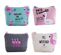 Iwobi 4 Pezzi Mini Portamonete In Tela, Portamonete, Borsellino, Portamonete Donna Piccolo, Portamonete Flamingo Portafoglio Donna Con Cerniera