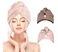 iwobi Asciugamano Capelli a Turbante,2 pezzi Turbante per Capelli Cuffia per la Doccia ad Asciugatura Rapida,Asciugamano Fibre Veloci Asciutto Soffice(Marrone e Rosa)
